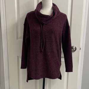 Tribal Rich Burgundy Cowl Neck Sweater Tunic Length Relaxed Fit Long Sleeve Sz S